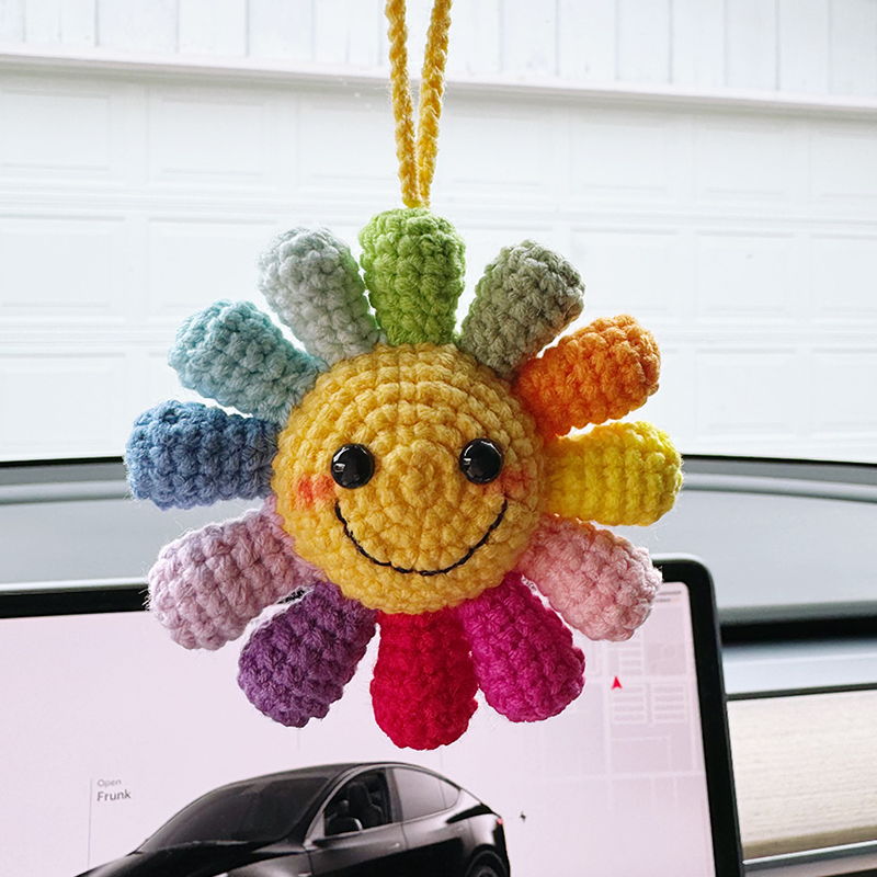 HOOKED GARDEN Handmade Crochet Car Hanging - Flower Design | Vibrant and Unique Car Decor