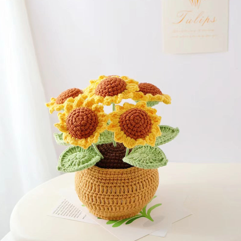Handmade Crochet Sunflower in Pot - Stunning Flower Bouquet | Unique and Thoughtful