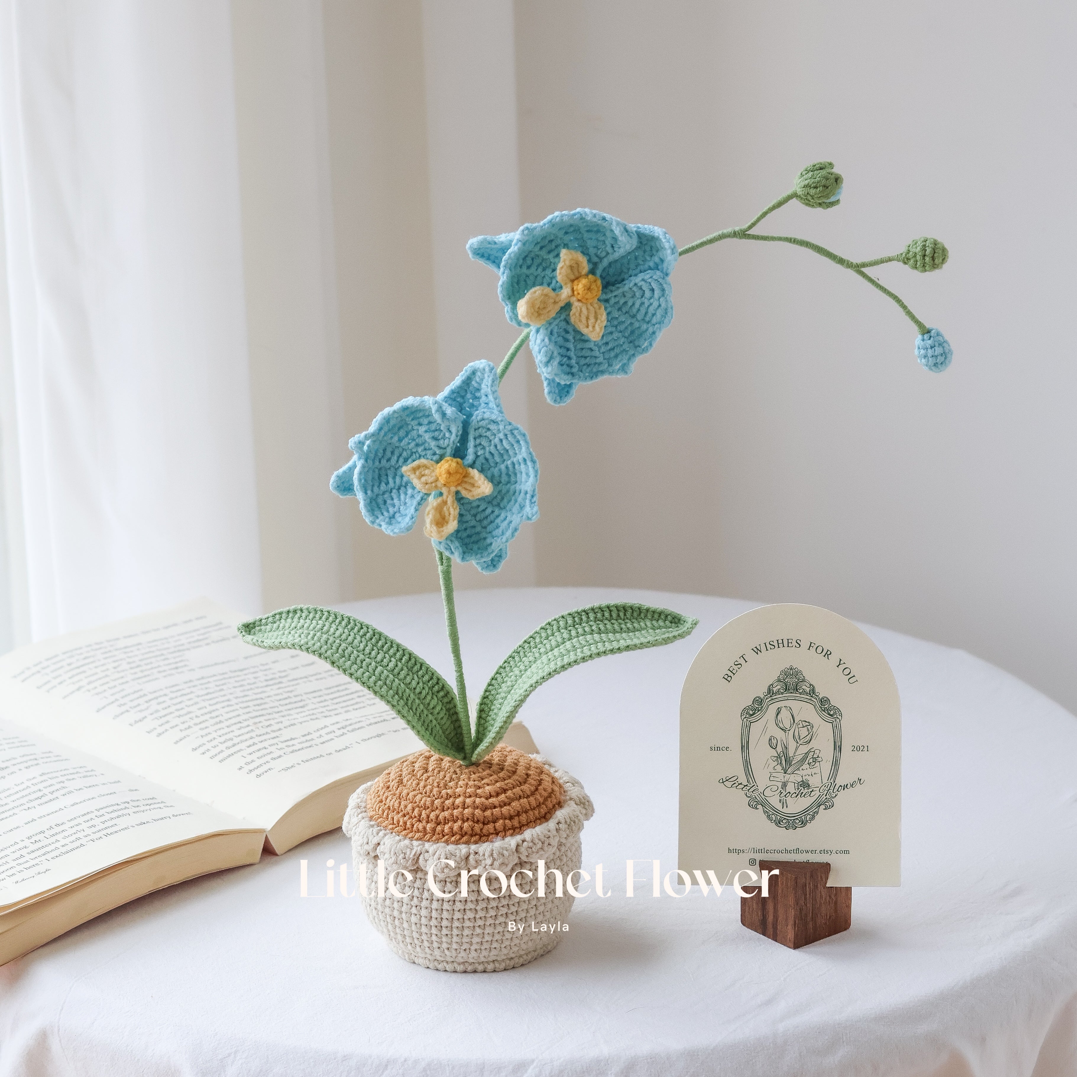 Handmade Crochet Orchid Plant in Pot Realistic Knitted Flower Decor