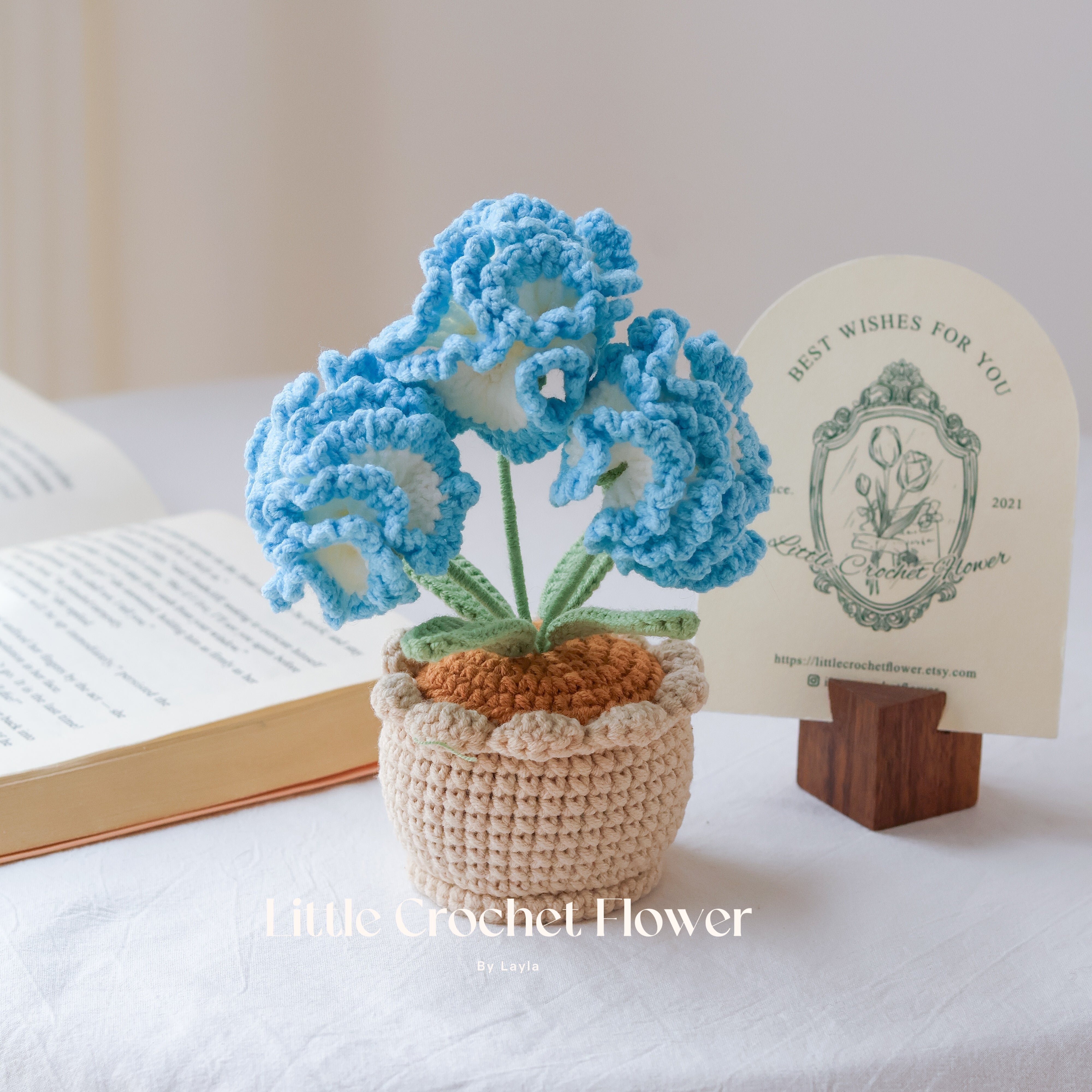 Handmade Crochet Carnation in Pot – Mini Ruffled Flower Gift Arrangement