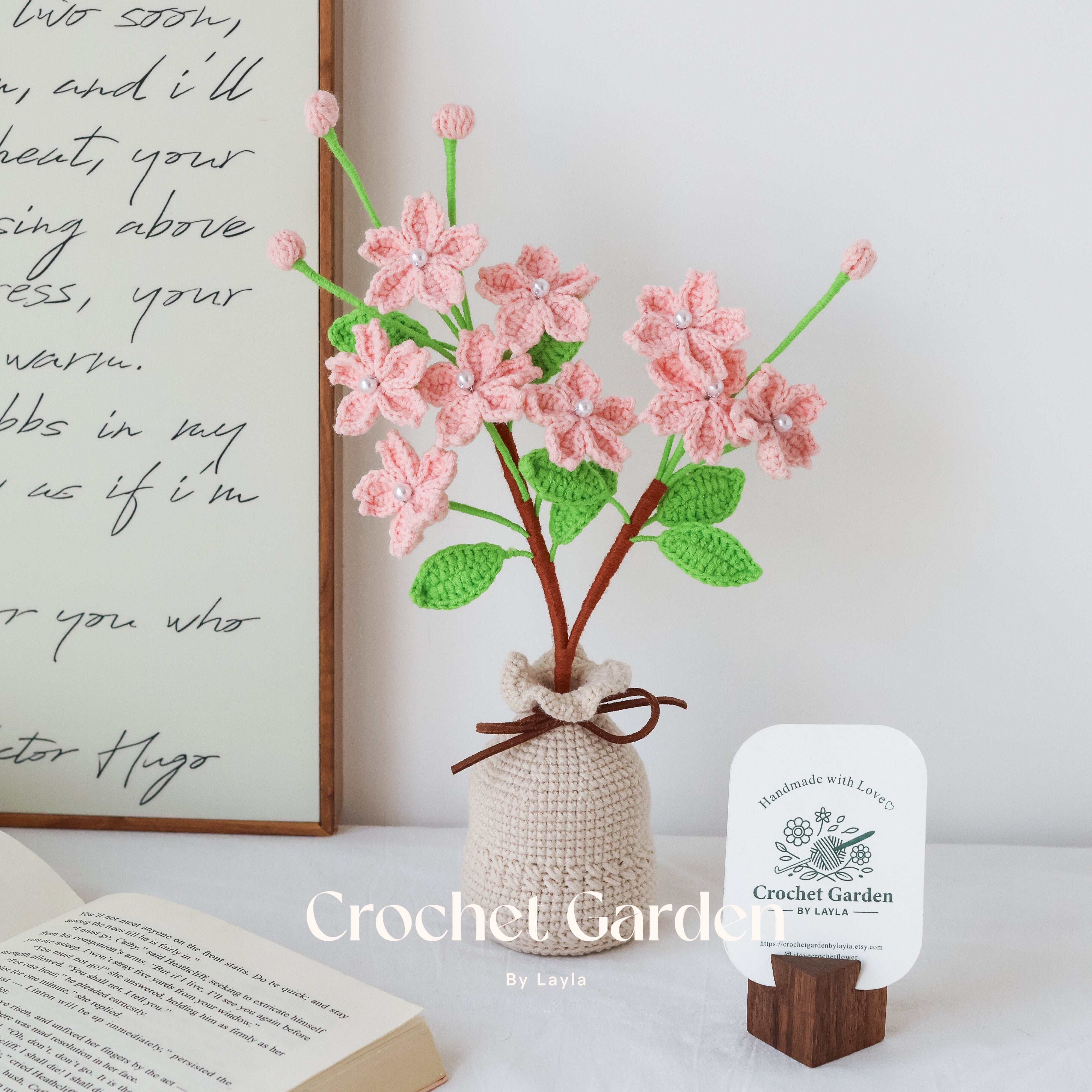 Handmade Crochet Cherry Blossom in Vase – Spring Floral Home Decor Gift